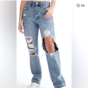 Aeropostale Blue Distressed Straight Leg Jeans